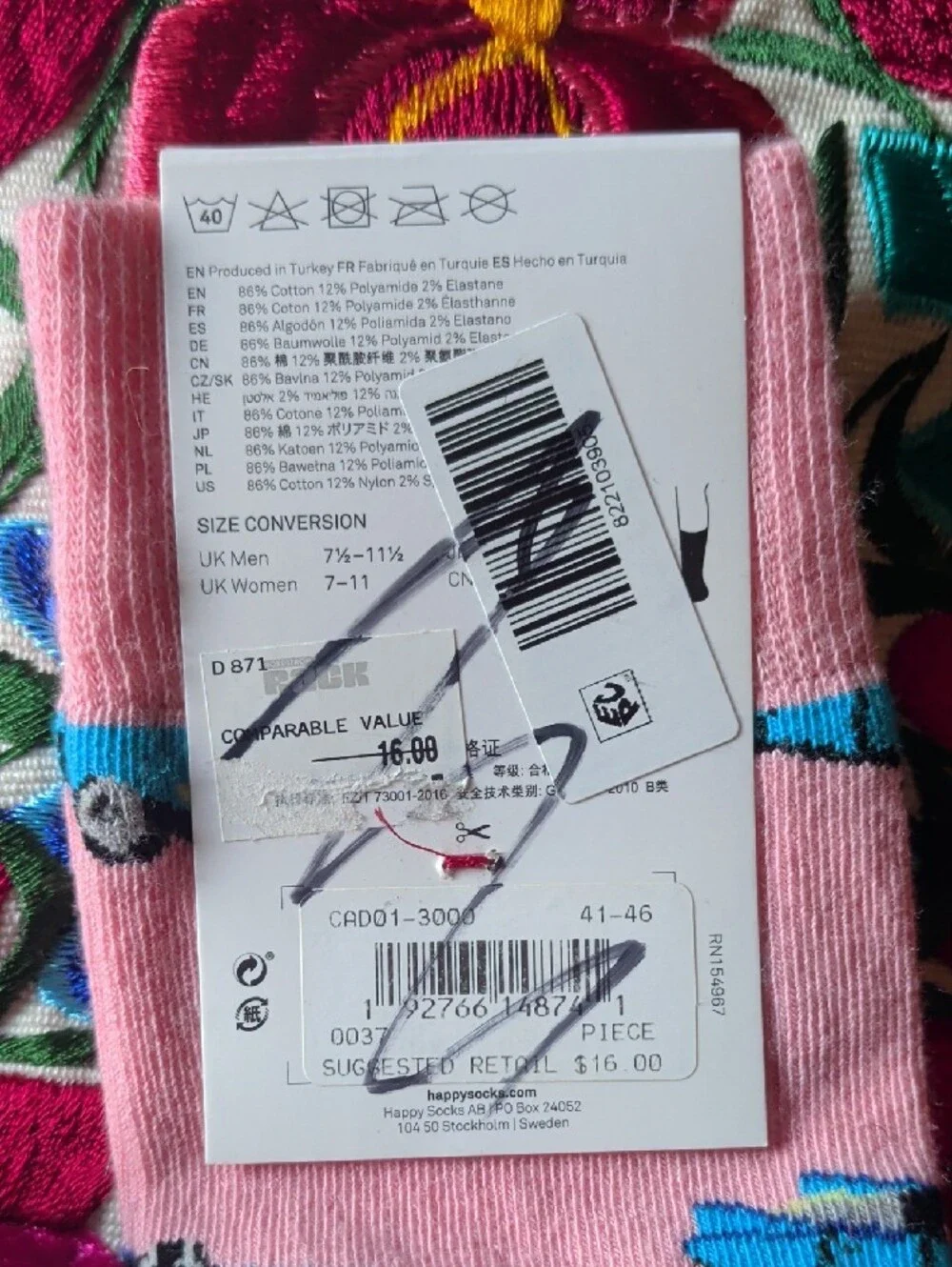 Happy Socks Pink Crew Socks with Blue Fish Motif